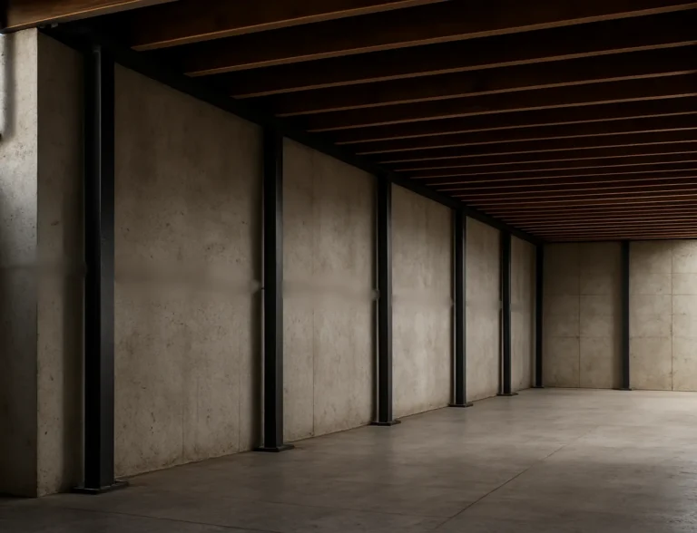 Steel I-beam Wall Support System Installed Along a Basement Foundation Wall to Permanently Stabilize Bowing Walls and Prevent Further Inward Movement | Piermagic®